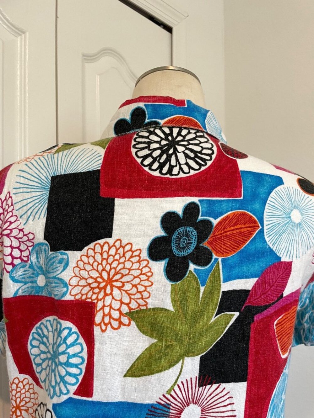 Vintage Hot Cotton Marc Ware 100% Linen Abstract Button-Down Beach Shirt Small - Picture 7 of 13